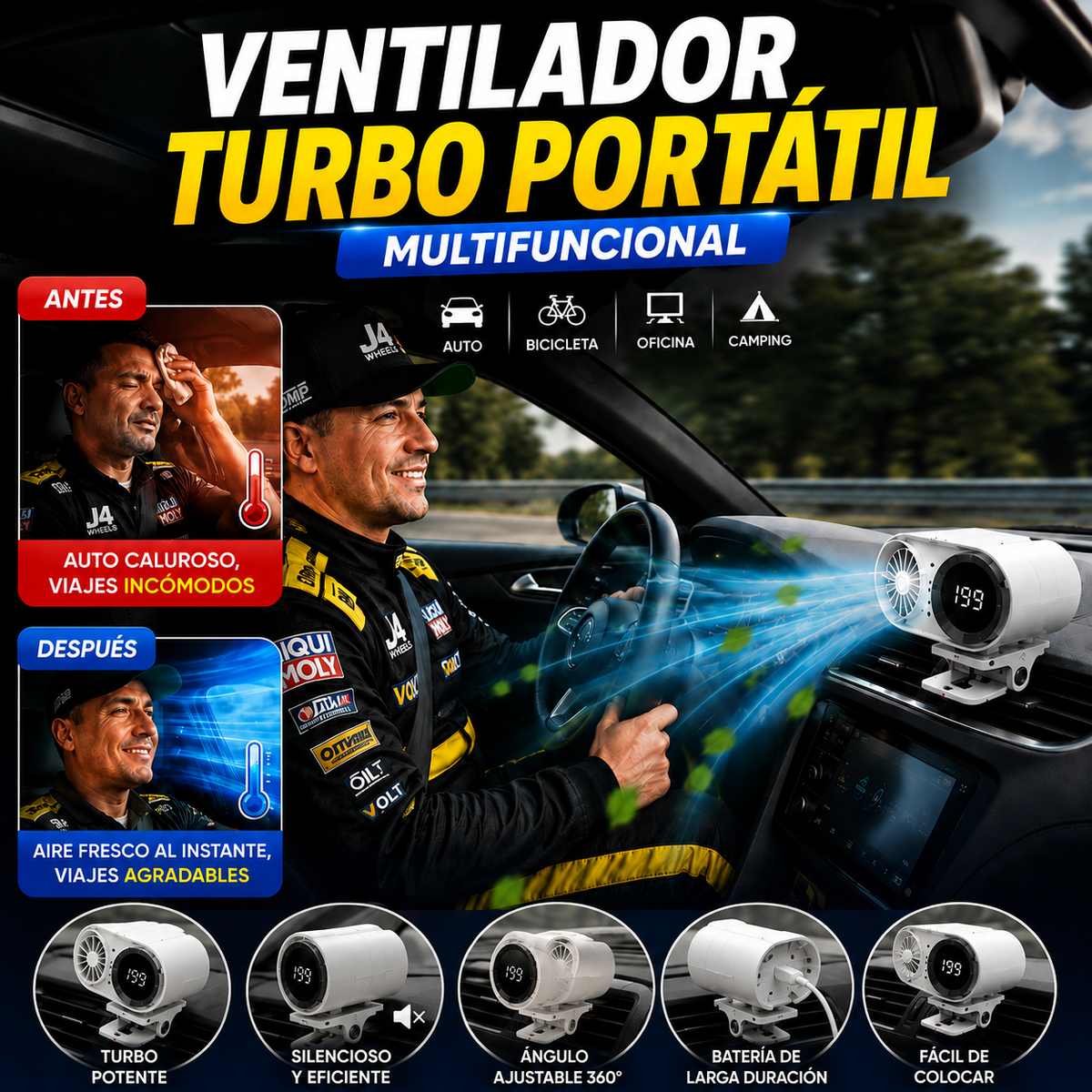 Ventilador Turbo Portátil 360° — Aire Fresco al Instante, Donde Lo Necesites