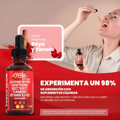 Vascu Glow – Gotas Líquidas Todo en Uno con Vitaminas K2 + D3 y Extractos Botánicos