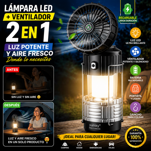 LumiBreeze™ | Lámpara LED Portátil 2 en 1 con Ventilador Recargable