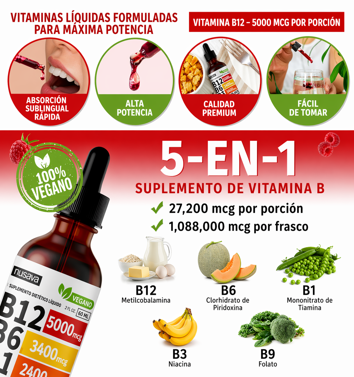 Vitamina B12 B6 B1 Complejo B Energía Cerebro Corazón - oferta 2x1