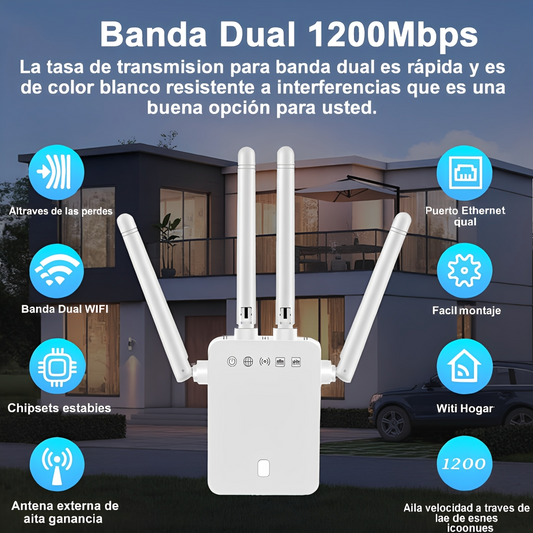 WiFi Extender Pro 5G 4 Antenas - Cobertura 360° y Velocidad de 1200 Mbps